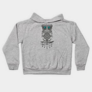 Best T-shirt is great for owl fans, Black Mandala Owl art Kids Hoodie